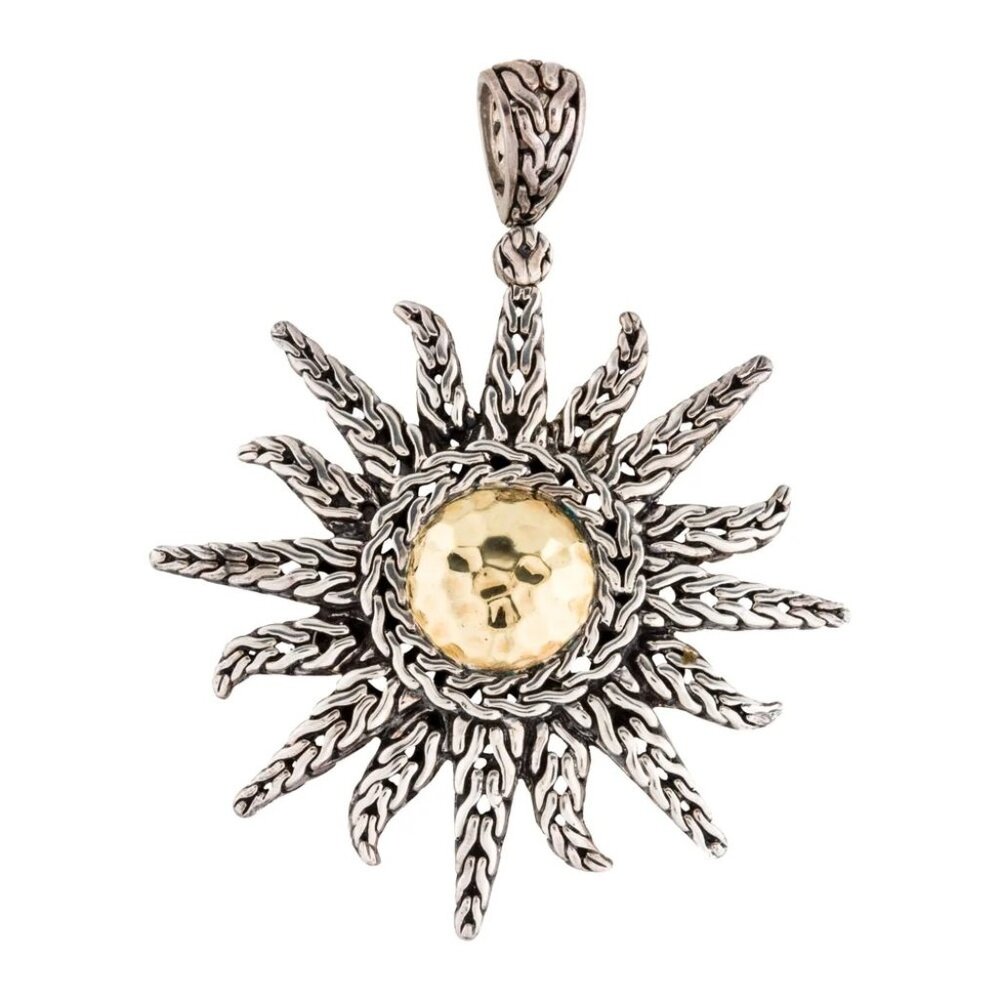 RARE! JOHN HARDY PALU 22KT YELLOW GOLD 925 SILVER HAMMERED SUN PENDANT SLIDER